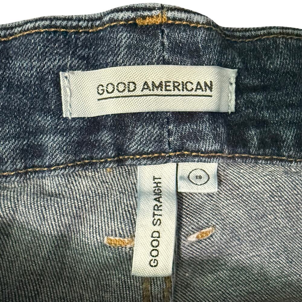 Good American Good Straight Blue407 Medium Wash Distressed Raw Hem Jeans size 18 - Picture 6 of 9